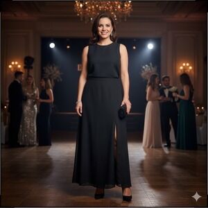 ONYX Nite Black Maxi Skirt Women's Large Slit Flowy Chiffon Evening Formal 90s